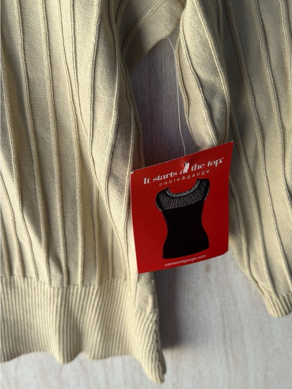 Cable & Gauge Beige Ruffled Ribbed Button-Front Top - Picture 4 of 4